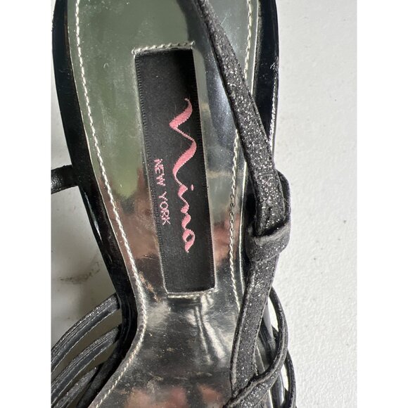 Nina New York Black Glitter Strappy High Heel Sandals Shoes Size 6M - Picture 2 of 6
